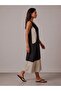 Women's Black and Beige Combination Modal Sleeveless Dress with Pockets - 4