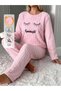Purple Hello Winter Patterned Women's Plush Pajama Set - 6
