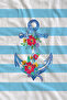 Blue and White Striped Floral Anchor Patterned 70X150 Beach Towel - Digital Printed Fade-Resistant Bath Towel - 2