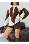 Women's Patterned Knitwear Sweater Crew Neck Buttoned Oversize Knitted Sweater