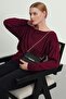 Women's Slim Mercerized Asymmetrical Cut Boat Neck Knitwear Sweater - 5