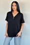 Black V-Neck Zipper T-Shirt