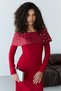 Burgundy Madonna Collar Beaded Embroidered Long Sleeve Evening Dress - 5