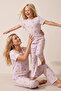Lilac Color Floral Patterned Cotton Ribbed Camisole Knitted Pajama Set 26120402