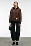 Clarie women's organic cotton oversize kangaroo pocket hooded brown sweatshirt - 4