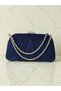 Albanian Handmade Navy Blue Suede Fabric Chain Women's Evening Dress Bag 14×22 - 2