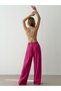 Women's Fuchsia Palazzo Trousers with Elastic Waist, Lace-Up, Side Pockets, Wide Leg, Woven - 4