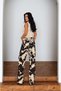 Women's Brown Jean Trousers High Waist Loose Leg Cow Pattern Long Wide Leg - 4