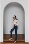 Women's Dark Blue High Waist Classic Cut Narrow Leg Dark Blue Denim Jean Trousers - 4
