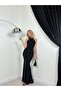 Women's Black Halter Neck Backless Plain Long Bodycon Evening Dress - 2