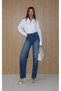 Women's Blue Stone High Waist Straight Leg Blue Denim Jeans with Stone Detail - 3