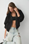 Valit women's double pocketed skirt and elasticated cuff zippered oversize black sweatshirt - 3