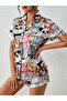 Multi-Color Graphic Print Shirt and Shorts Pajama Set - 2