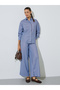 Blue Striped Wide Leg Trousers with Side Pocket