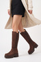 Women's Daily High Sole Scuba Fabric Flat Flavie Brown Suede Wedge Heeled Boots - 6
