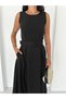 Women's Black Belted Sleeveless Midi Length Flawed Dress Kk1000 - 5