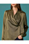 Shawl Collar Stone Button Detailed Satin Shirt - 4