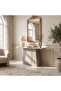 Modern Console Table with Faux Marble Top and Metal Design – Light Gray