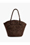 Large Tote Straw Bag with Knitted Textured Handle - 2
