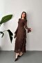 Women's Brown Chiffon Long Sleeve Round Neck Flounce Maxi Dress - 2