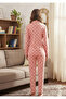 Women's Dot Patterned Front Buttoned Shirt Collared 100% Cotton Milan Pajama Set - 4