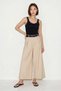 Women's High Waist Belted Pleated Detailed Wide Leg Beige Skirt Trousers - 2