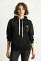 Women's Embroidered Kangaroo Pocket Hooded Loose Black Sweatshirt - 3