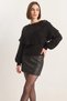 Women's Ruffled Openwork Detailed Balloon Sleeve Ribbed Knitwear Black Sweater - 6