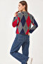 Women's Polo Collar Patterned Knitwear Anthracite Navy Blue Sweater - 6