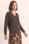 Women's V-Neck Lace Detailed Knitwear Bitter Brown Sweater - 4