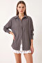 Women's Off-Shoulder Oversize Basic Wrinkled Smoked Shirt - 2