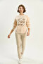 Women's Three-Thread Embroidered Beige Sweatshirt with Bow Embroidery and Ribbon Accessories - 3