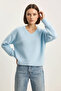 Women's Self-Textured V-Neck Baby Blue Sweater - 5