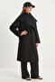 Women's Oversized Black Coat with Flap Collar and Scarf Accessories - 8
