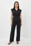 Women's Padded Belt Detailed Pocketed Vest with Elastic Waist Modal Black Set