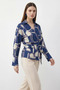 Women's Patterned Double-Breasted Collar Side-Tie Viscose Blue Shirt - 3