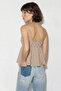 Women's V-Neck Bow Detailed Thin Strap Backless Gipe Beige White Blouse - 5