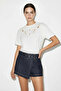 Women's Openwork Detailed Embroidered Regular Cotton White T-Shirt - 5
