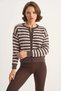 Women's Striped Hair Knit Basic Knitwear Brown Ecru Cardigan - 6
