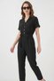 Women's Shirt Collar Belted Short Sleeve Black Jumpsuit - 3