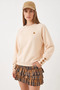 Women's Crew Neck Heart Embroidered Three-Thread Raised Beige Sweatshirt - 5