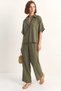 Women's Oversize Short Sleeve Elastic Waist Wide Leg Khaki Suit - 3