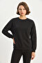 Women's Crew Neck Floral Embroidery Beaded Black Sweatshirt - 2