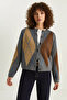 Women's Bakalava Patterned Anthracite Cardigan with Buttons