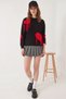 Women's Heart-Shaped Fringed Knitwear Black Red Sweater - 7