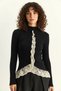 Women's Lace Detailed Half Turtleneck Buttoned Ribbed Knitwear Black Cardigan