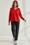 Women's V-Neck Knitwear Red Sweater - 3