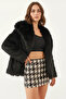 Women's Collared Lined Fur Jacket Black - 2