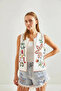 Women's Embroidered Lined Vest White Red - 5