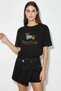 Women's Crew Neck Embroidery and Beading Oversized t Shirt Black - 4